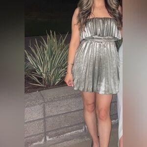 Ramy Brook Ryleigh - Silver pleated mini dress SZ 0